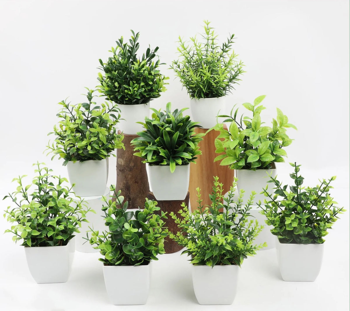 Artificial potted eucalyptus and rosemary decorative plants