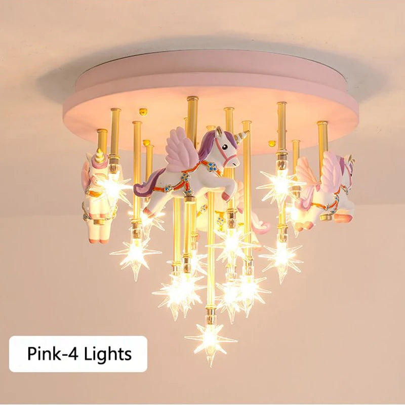 Cute resin horse and paper crane LED children's ceiling light - vue 5 sur 9