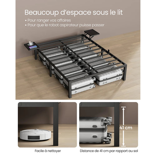 VASAGLE Double Bed Frame, Metal Bed Frame, with Bedside Shelves, Guest Bed Frame, for 190 x 140 cm Mattresses, Easy Assembly - vue 6 sur 7