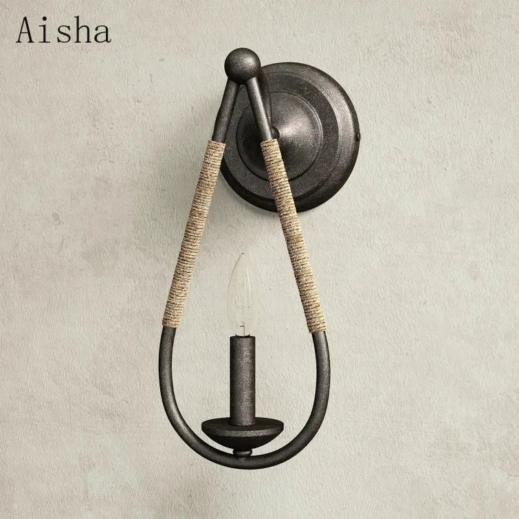 Retro style hemp rope wall light for indoor use