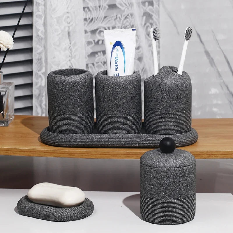 modern bathroom accessory set made of sand and gravel - vue 4 sur 18