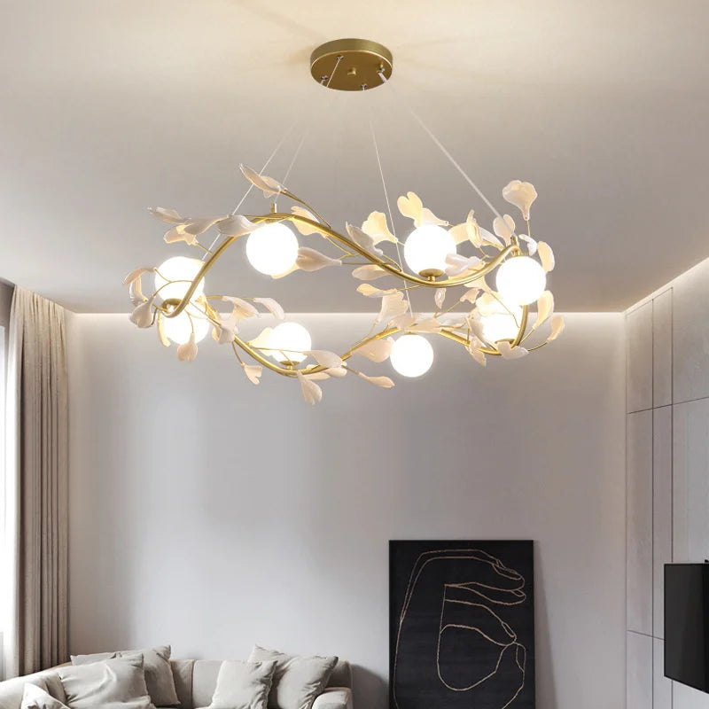 Modern LED chandelier with elegant ginkgo leaf petal design