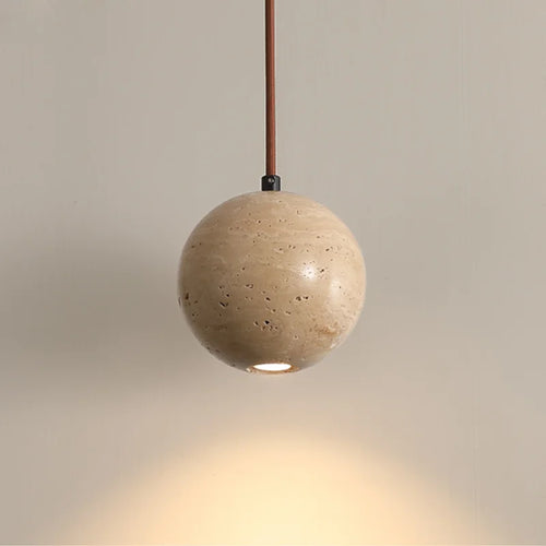 Retro natural stone pendant light with white glass shade - vue 6 sur 8