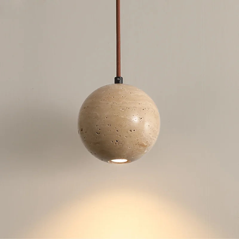 Retro natural stone pendant light with white glass shade - vue 5 sur 8