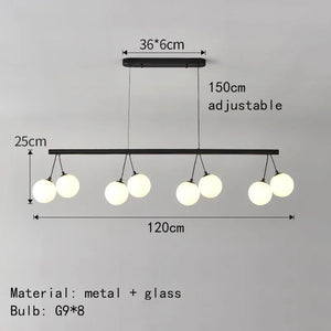 lustre suspension led en forme de haricot avec suspension cerise