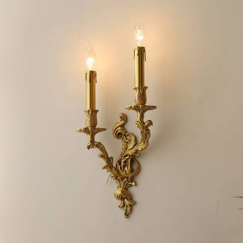 Vintage rococo brass and copper wall light