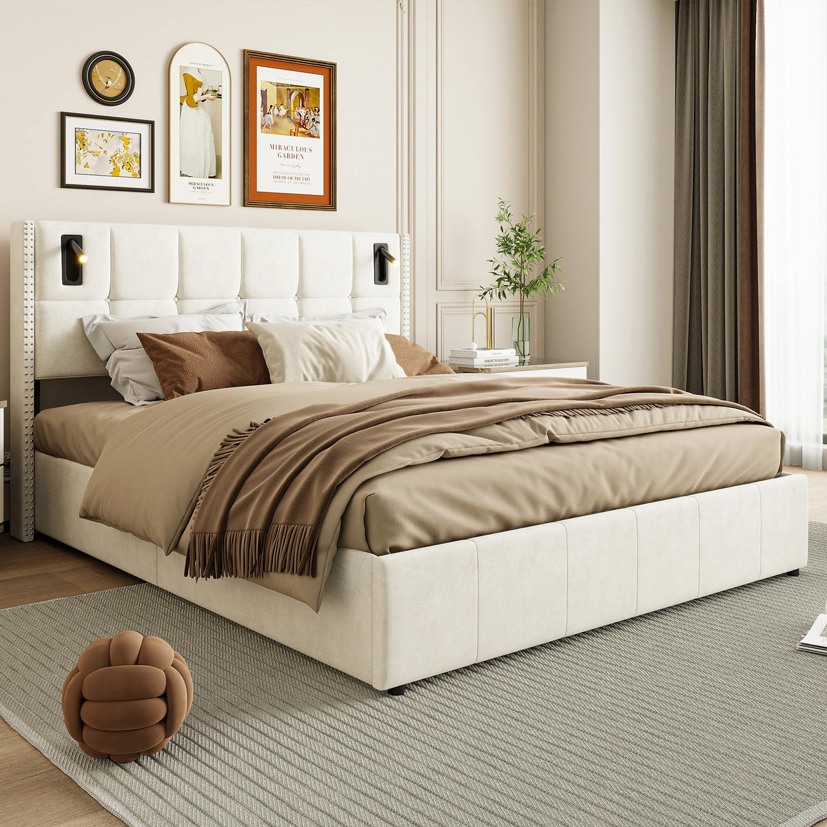 Single and Double Bed with Slatted Frame, Hydraulic Upholstered Storage Bed, Headboard with 2 Reading Light and USB Port, Velvet - vue 4 sur 8