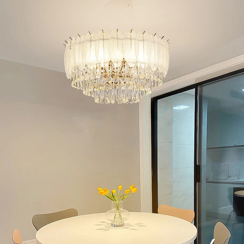 Luxury round crystal ceiling light with LED for interior - vue 4 sur 12