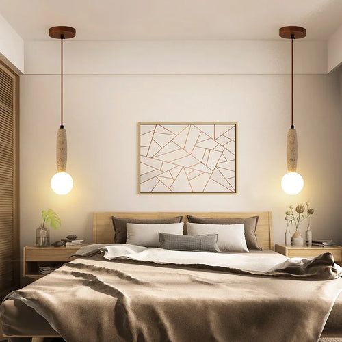Vintage LED chandelier with natural stone pendant - vue 5 sur 6