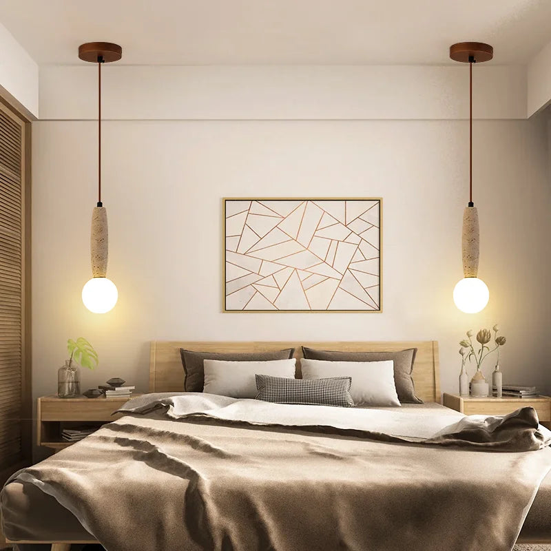 Vintage LED chandelier with natural stone pendant - vue 4 sur 6