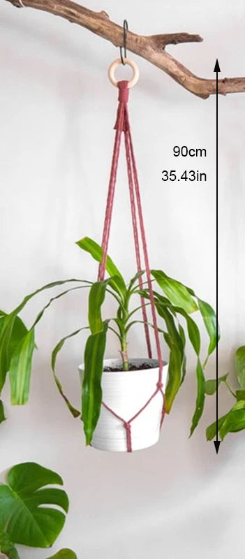 handmade macrame hanging plant holder made of natural cotton - vue 19 sur 23
