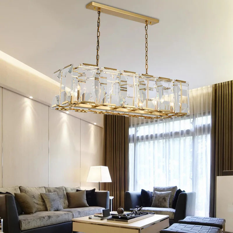 Modern K9 crystal chandelier large rectangular pendant