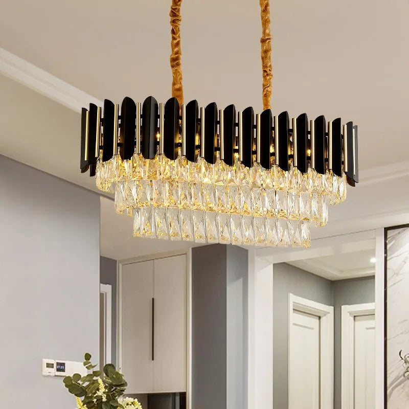 Modern luxury crystal LED chandelier, round or linear design