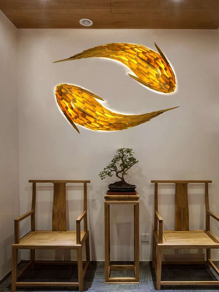 Nordic design LED bamboo wall light hand-woven fish shape