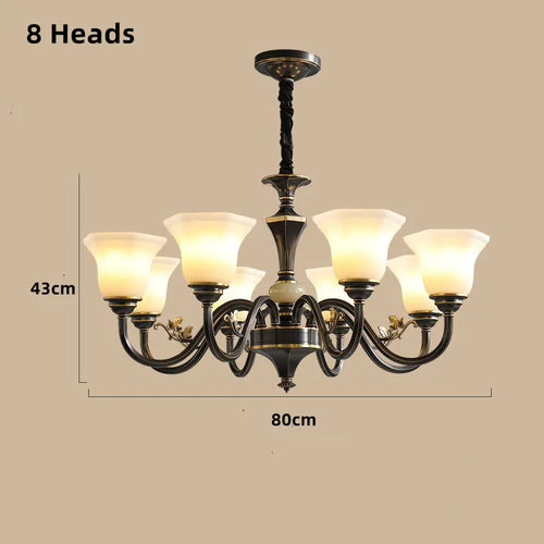 Vintage copper chandelier with frosted glass lampshade - vue 15 sur 20