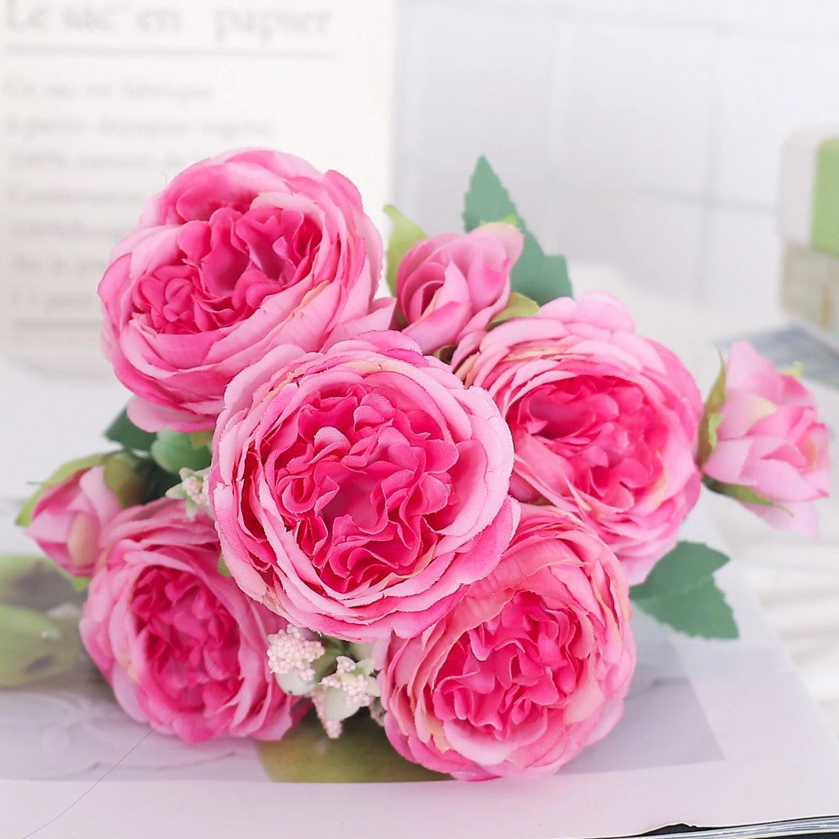 Artificial silk peony and hydrangea bouquet for wedding and home decoration - vue 14 sur 40