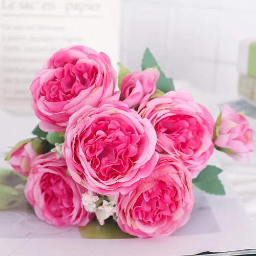 Artificial silk peony and hydrangea bouquet for wedding and home decoration - vue 15 sur 40