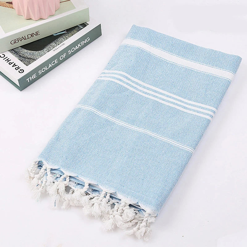 Turkish cotton striped beach towel with fringes spa