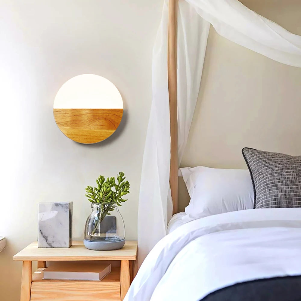 Nordic LED wooden wall light, acrylic bedside sconce for bedroom, living room, kitchen and hallway