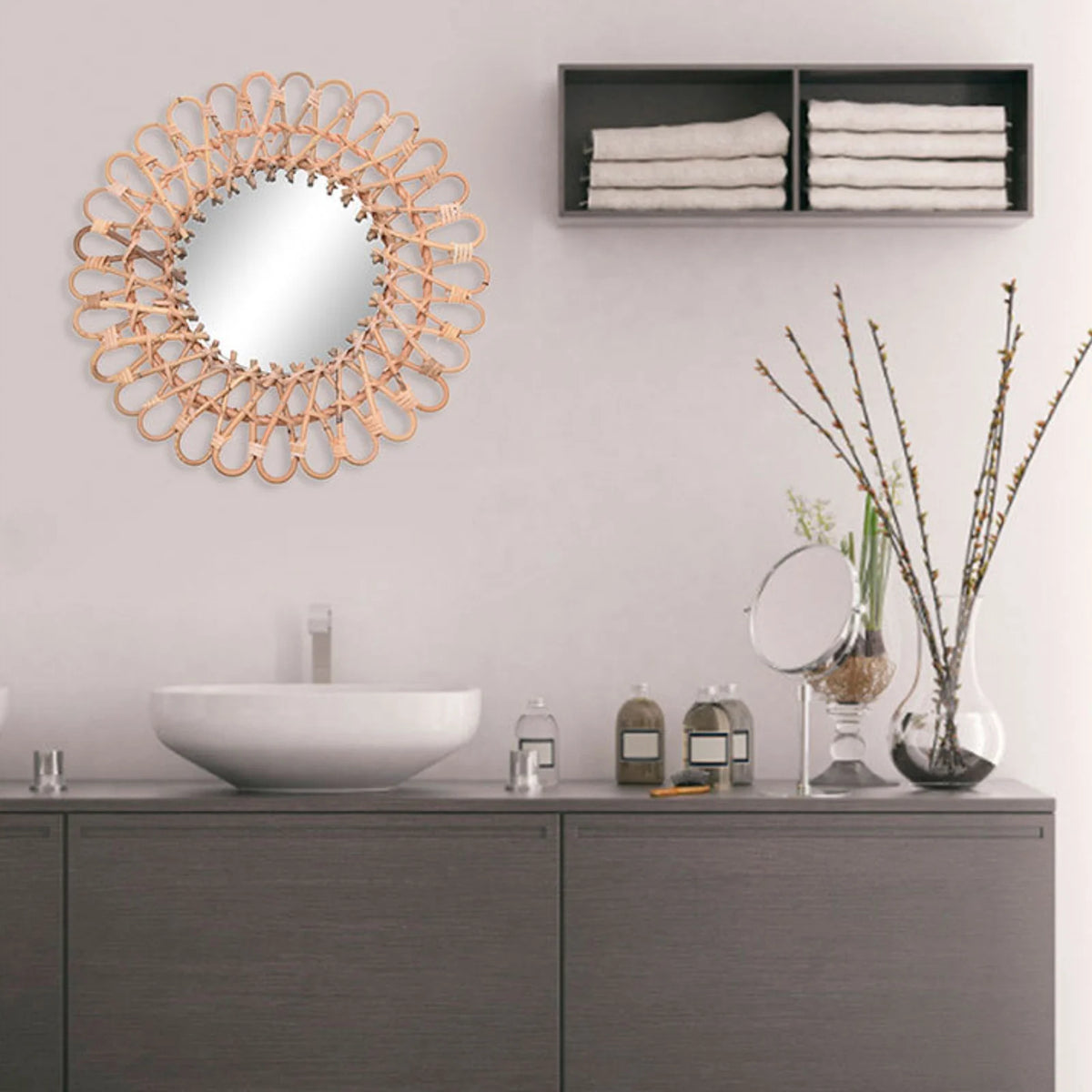 round rattan wall mirror with elegant Nordic design