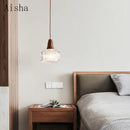 Nordic glass, copper and wood pendant light for decorative lighting