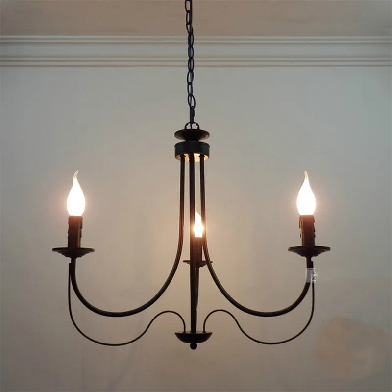 Vintage wrought iron chandelier with candle and black metal - vue 9 sur 10