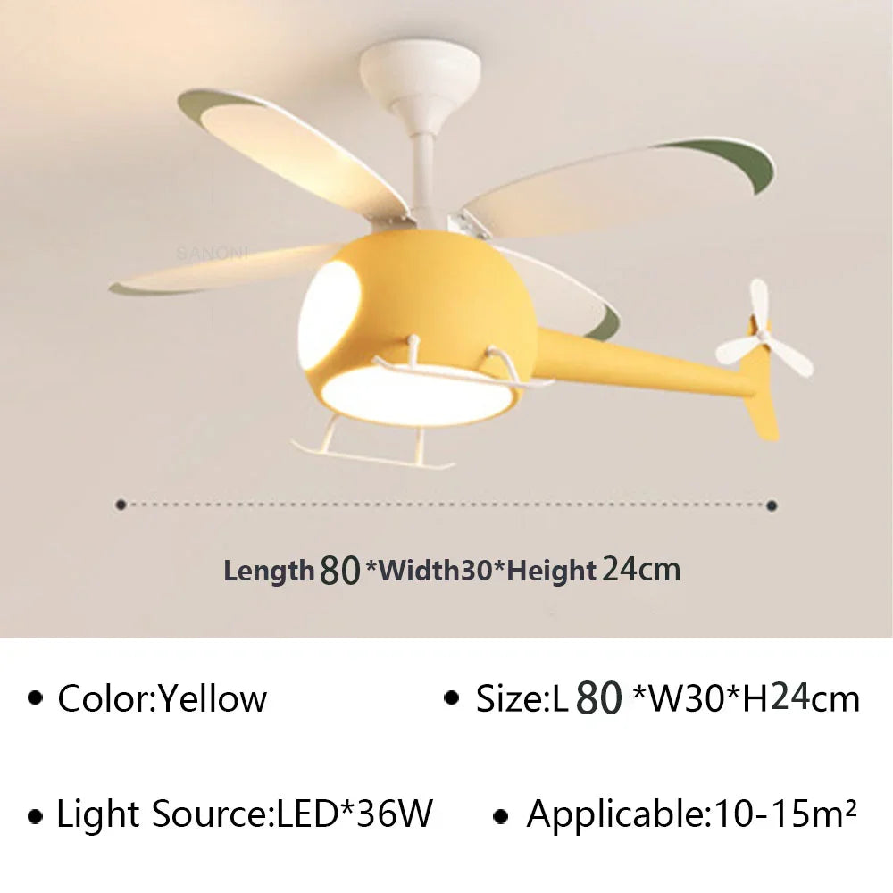 Helicopter ceiling fan LED light for children's bedroom - vue 11 sur 12