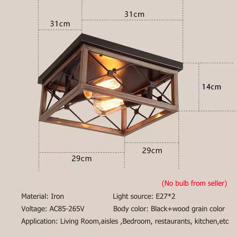 American retro square ceiling light decorative fixture