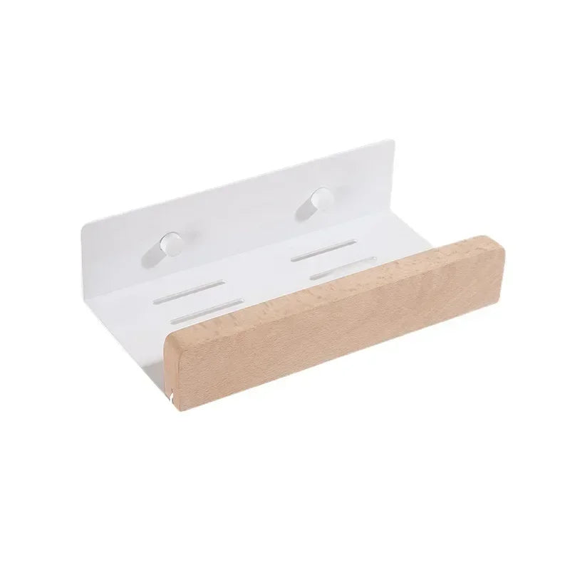 Bathroom Storage Shelves，Wooden bathroom Rack Wall-Mounted Punch-Free, Seasoning Board shower Storage Rack，bath shelf organizer - vue 4 sur 8