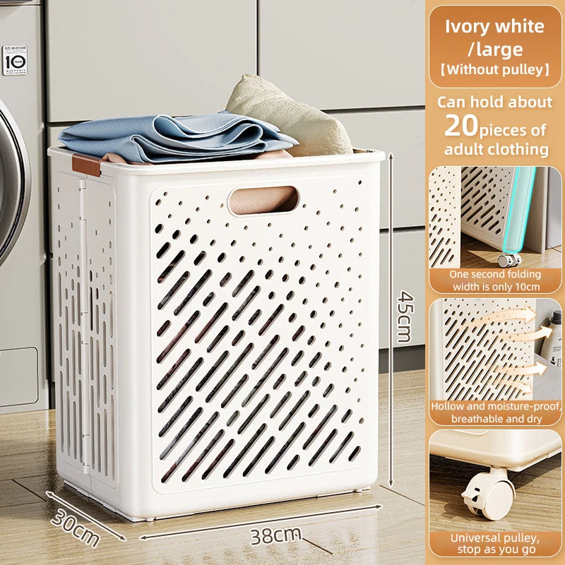 Foldable laundry basket with wheels large capacity multifunctional - vue 8 sur 14