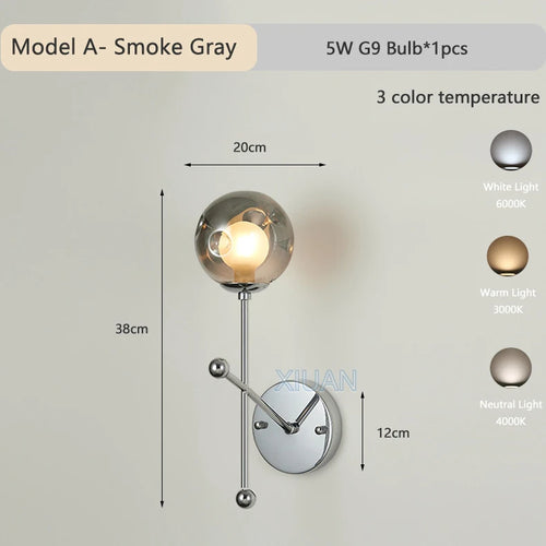 Up and down wall light with chrome metal and honeycomb glass - vue 10 sur 10