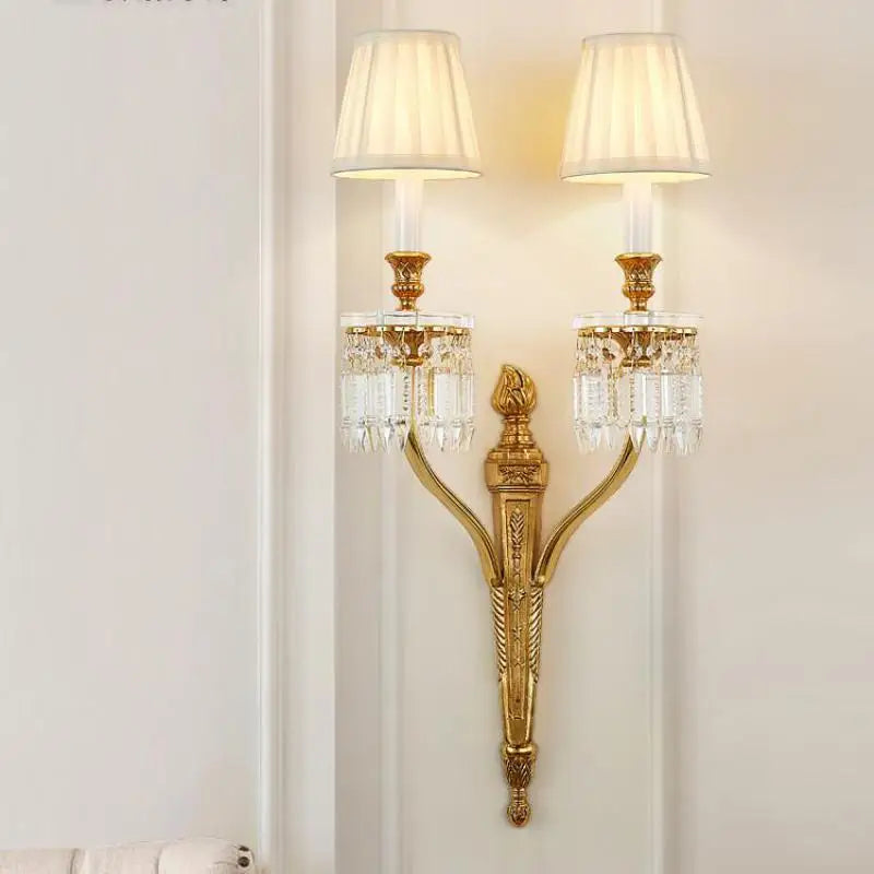 Copper and crystal wall light with LED candle for elegant interiors