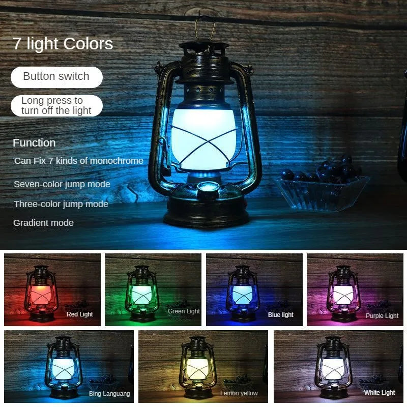 Rechargeable waterproof camping lamp with 7 lighting colours