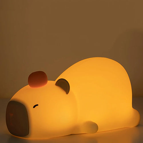 Children's cartoon silicone LED capybara night light USB rechargeable dimmable sleep lamp for kids' bedroom decor birthday gift