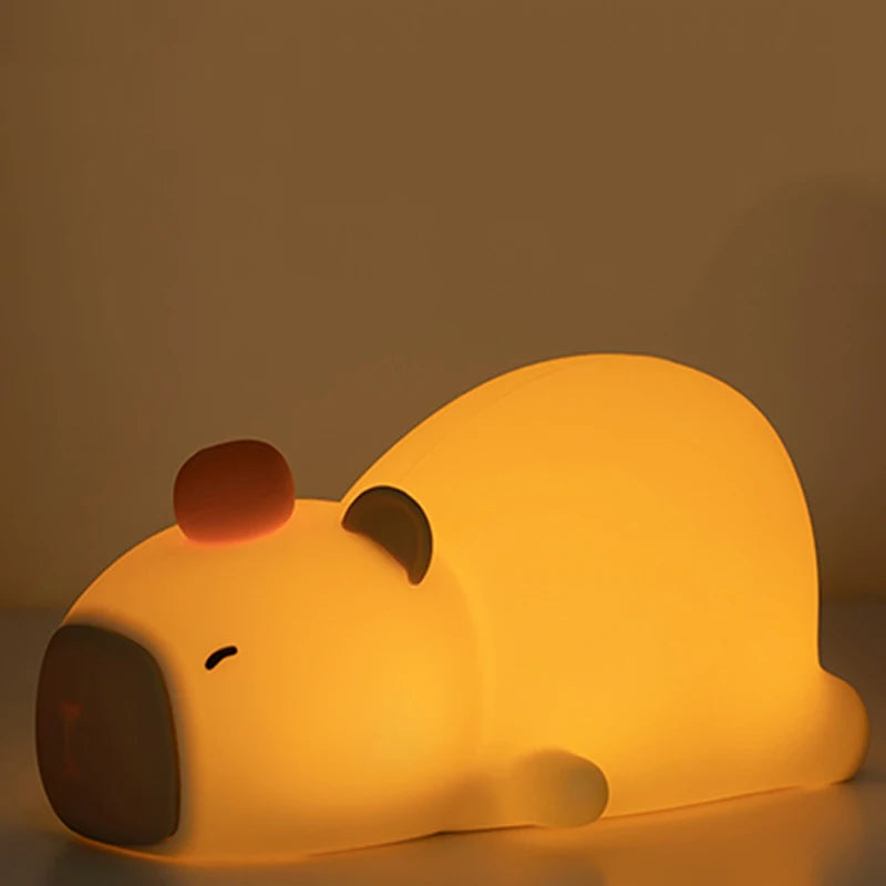 Children's cartoon silicone LED capybara night light USB rechargeable dimmable sleep lamp for kids' bedroom decor birthday gift