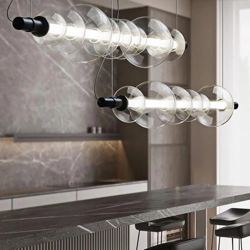 Modern bar counter with suspended light strip - vue 2 sur 9