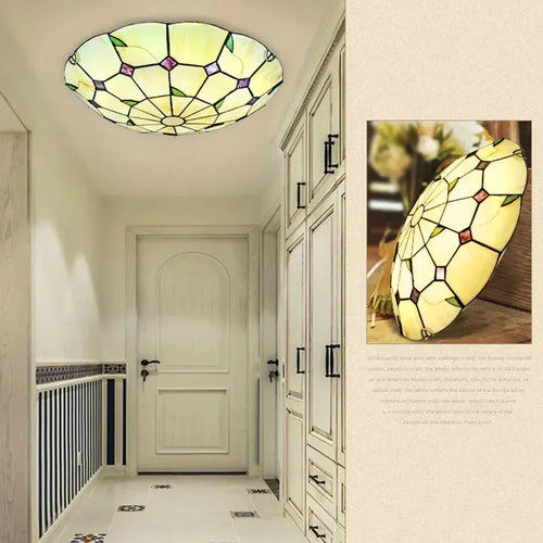 Mediterranean bohemian Tiffany stained glass chandelier for interior decor - vue 4 sur 9