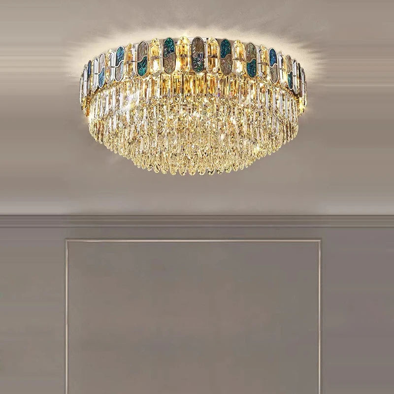 Art Deco crystal gold and stainless steel LED ceiling light - vue 5 sur 18