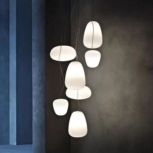 Modern Japanese style glass LED pendant light for elegant interiors - vue 3 sur 14