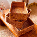 Handwoven rectangular rattan storage baskets for organising and decoration