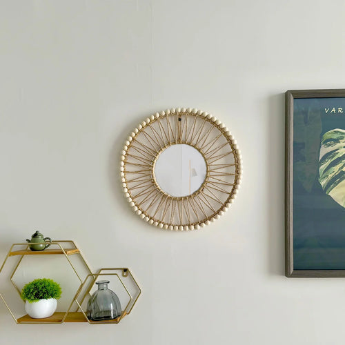 Hand-woven Nordic decorative mirror for a creative interior - vue 5 sur 6
