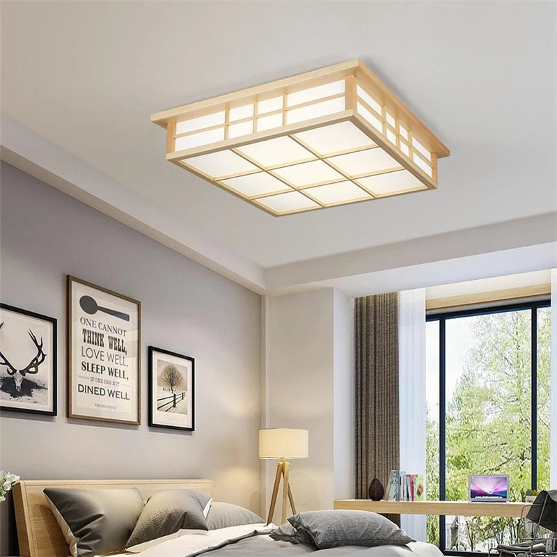 Japanese wooden square ceiling light modern living room LED ceiling fixture