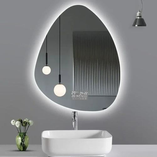 irregular vertical mirror with led light and bluetooth speaker - vue 3 sur 15
