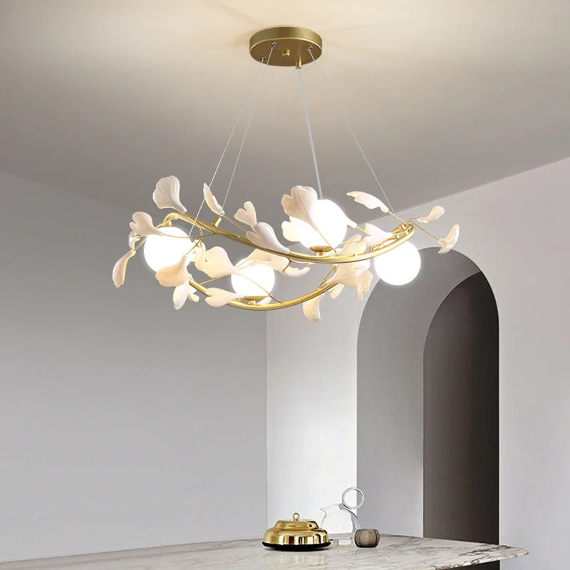 Modern LED chandelier with elegant ginkgo leaf petal design - vue 5 sur 9