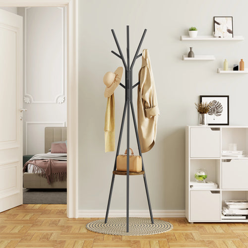 tree-shaped hat and clothing display stand with hooks and shelf