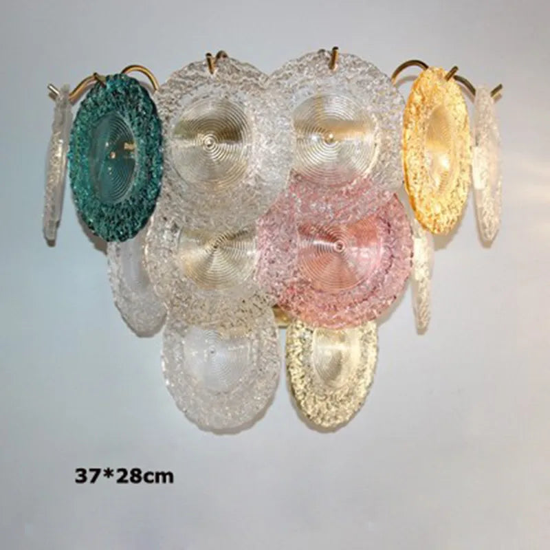 Postmodern iron and coloured glass LED chandelier - vue 3 sur 6