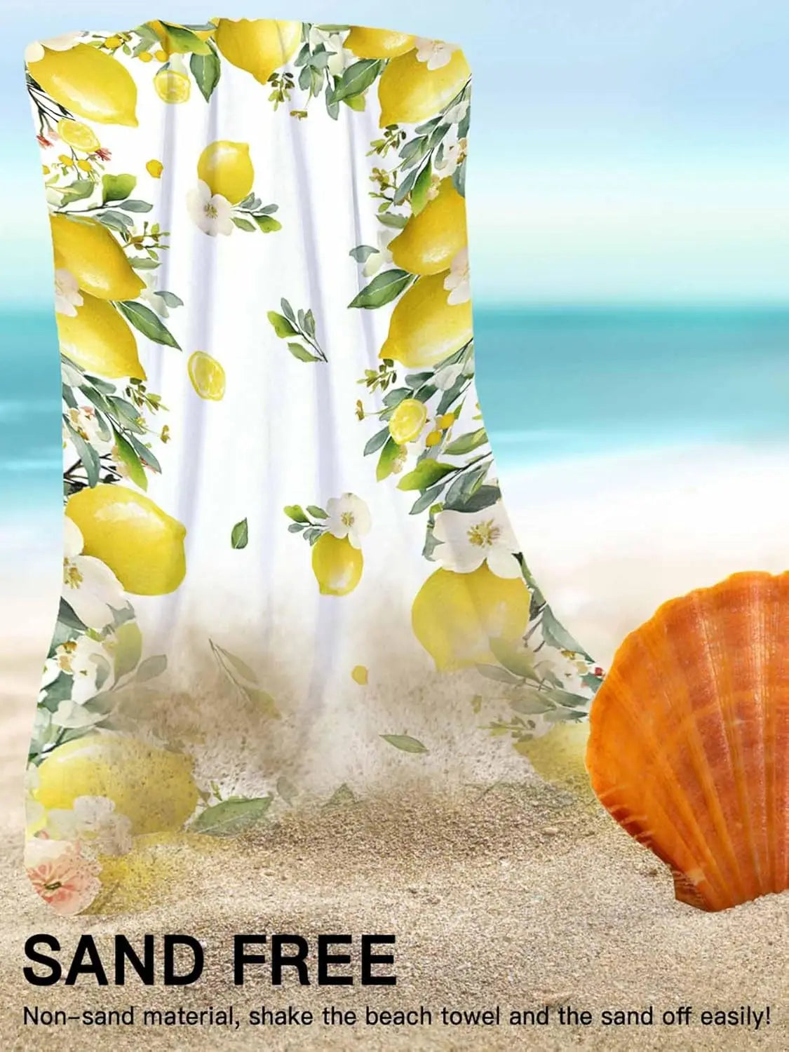 Microfibre beach towel with lemon floral summer design - vue 5 sur 6