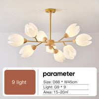 Nordic wooden chandelier with flower-shaped LED light