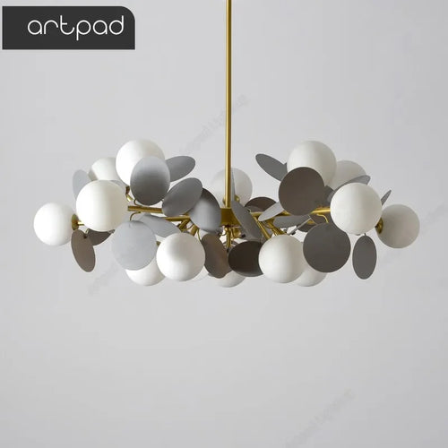 Modern glass chandelier with golden grape design pendant lights - vue 2 sur 18