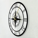 silent wall clock with compass and direction map